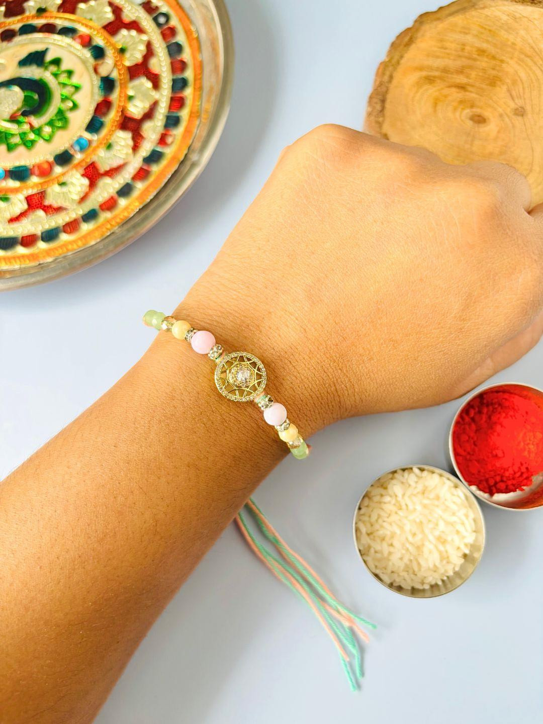 AD Stone Studded Rakhi for Brother Traditional Handmade Rakhi for Bhaiya