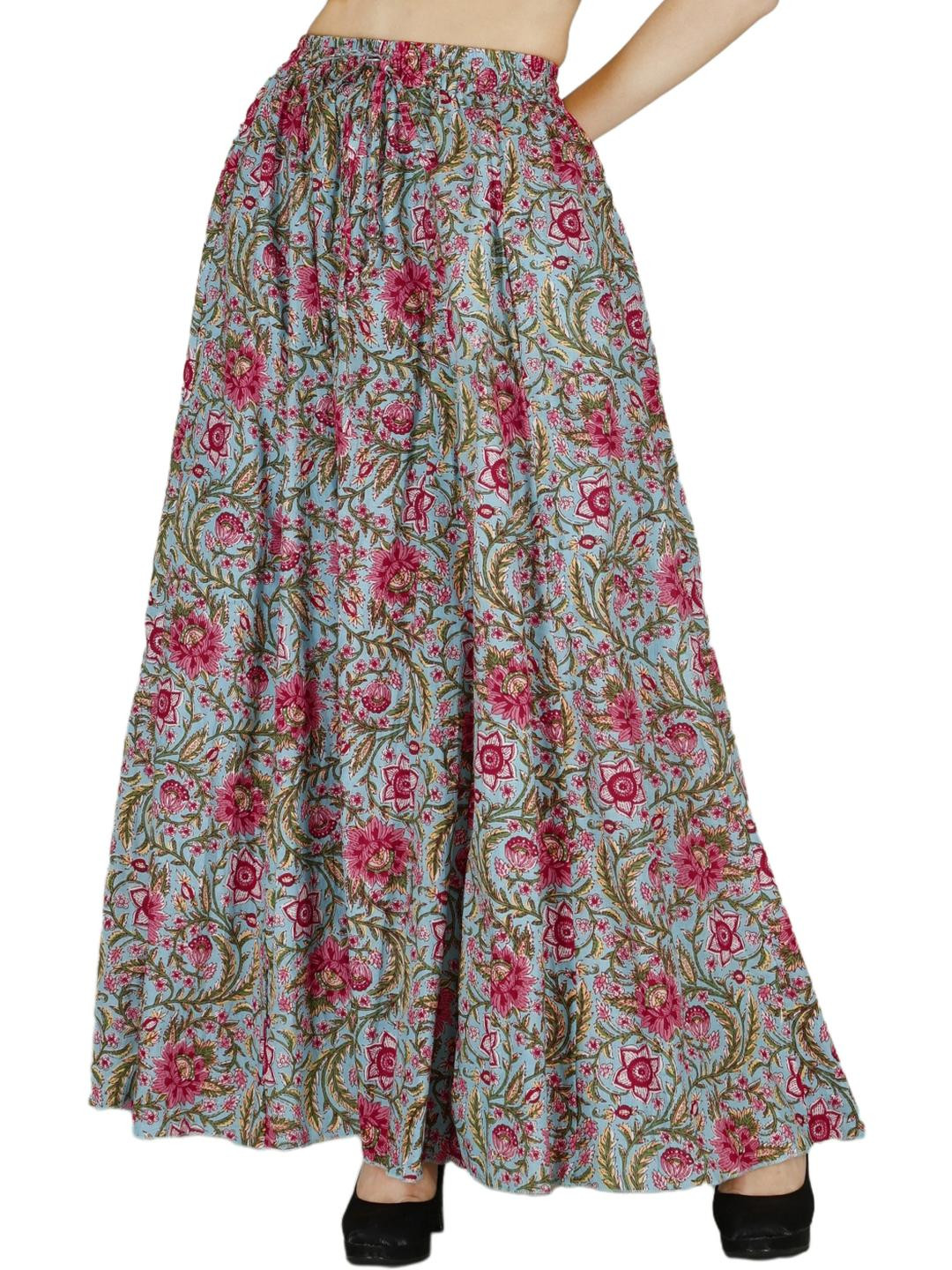 Sttoffa Women Turquoise Blue Color Printed Skirt