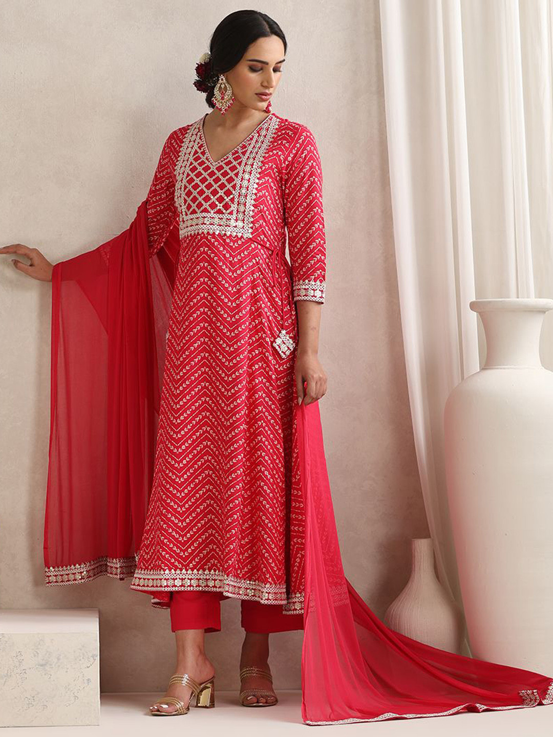 Khushal K Women Ethnic Motifs Printed Anarkali Kurta with Trouser & Dupatta