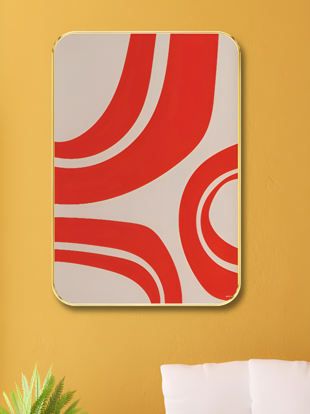 Livin'luxe Red & Grey Abstract Red Line Printed Wall Art