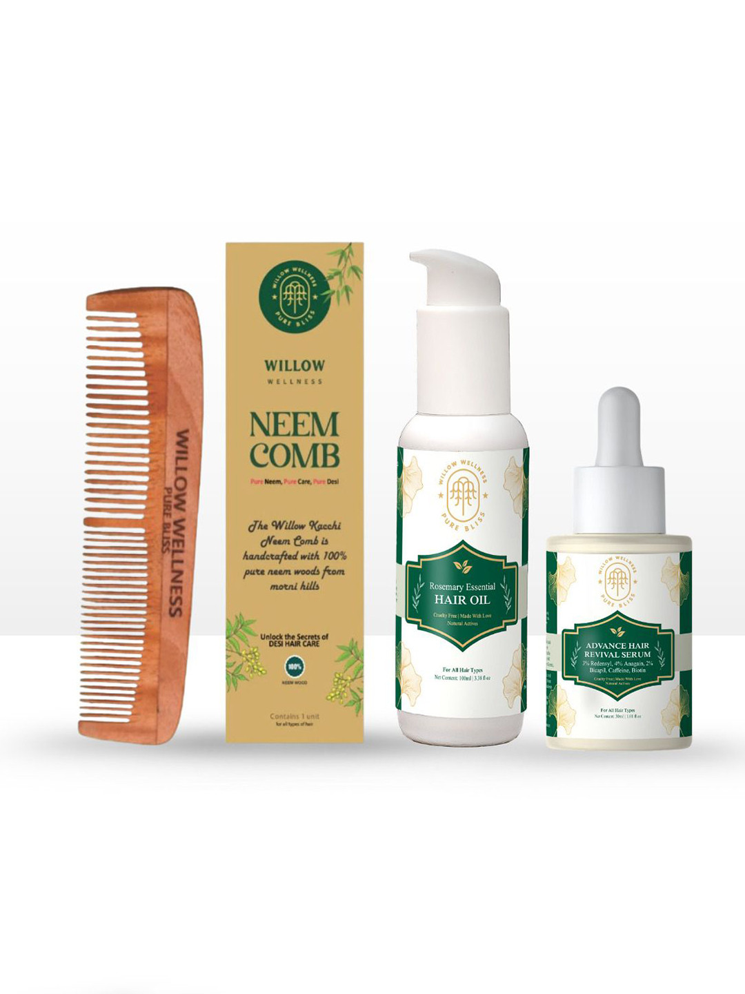 Willow Wellness Set Of 3 Rosemary Essential Hair Oil- 100 ml- Advance Hair Serum- 30 ml