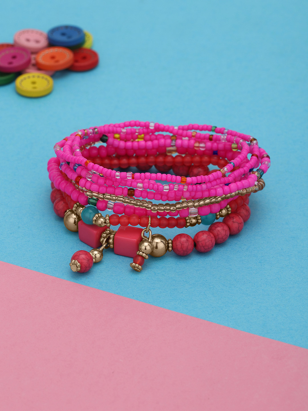 Carlton London GenZ Multi Colour Fancy Bead Charm Bracelet Set of 8