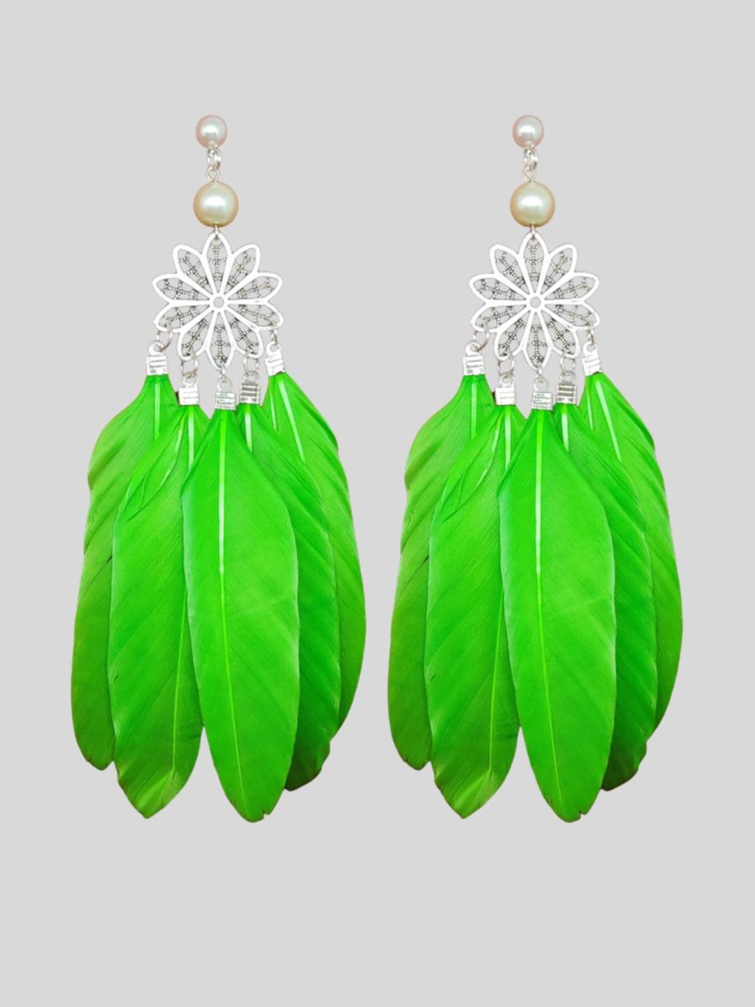 Weariton Women Green Feather Drop Earrings
