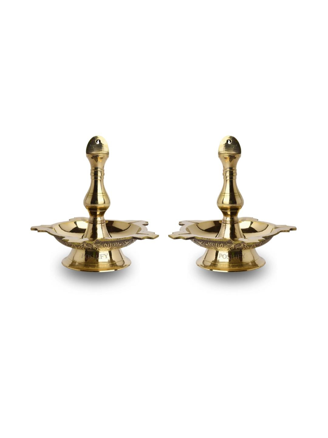 POSHIFY Latkan Deep (pack of 2) - Brass Hanging Diya Lamp for Puja, Spiritual Practices,Home Decor