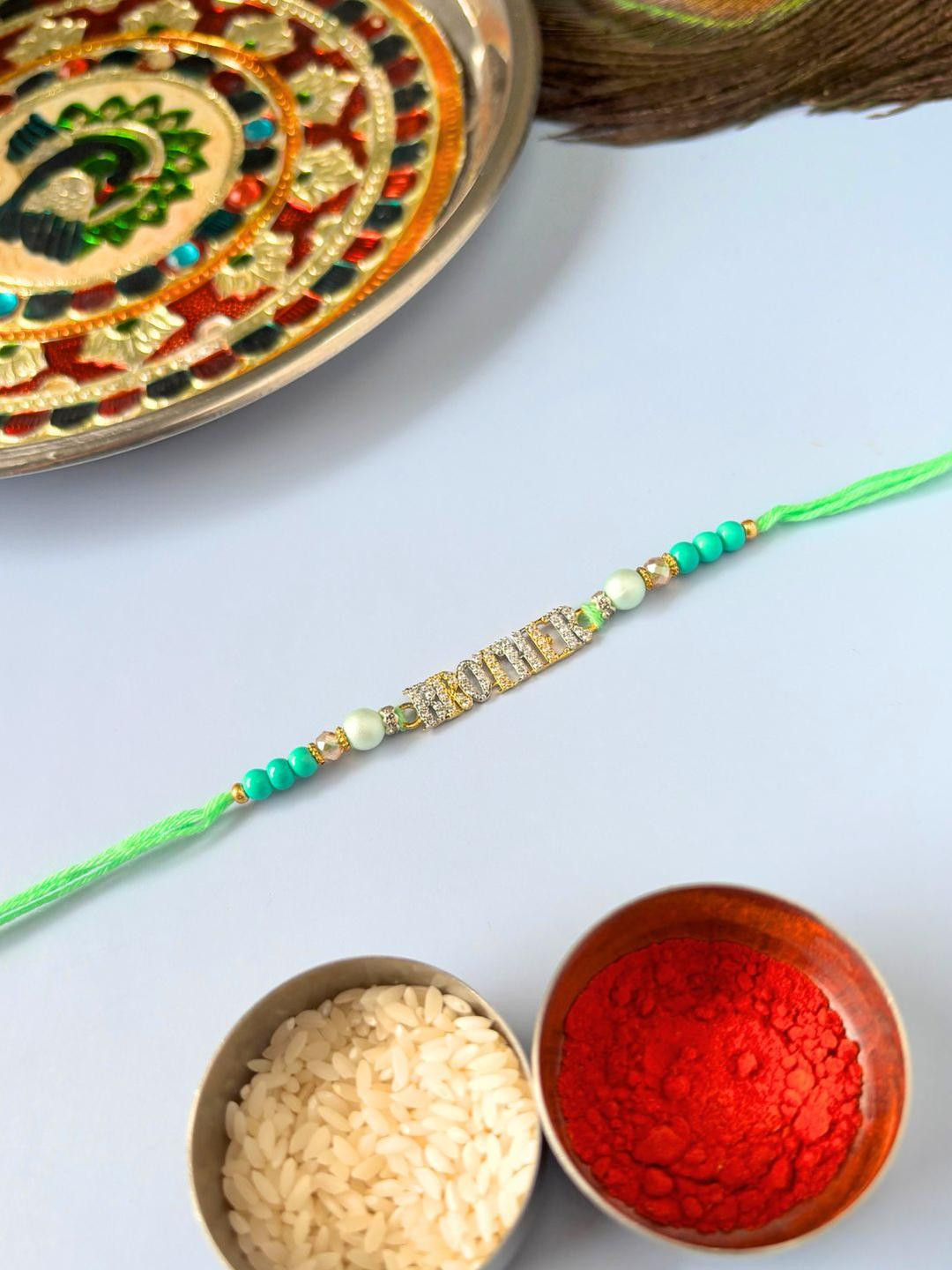 Brother Accent AD Stone Studded Rakhi for Brother Traditional Handmade Rakhi for Bhaiya