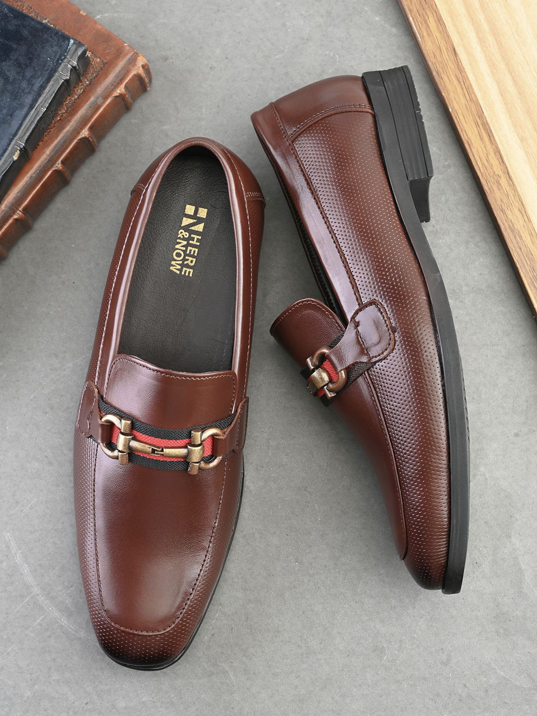 HERE&NOW Men Leather Horse-Bit Formal Loafers