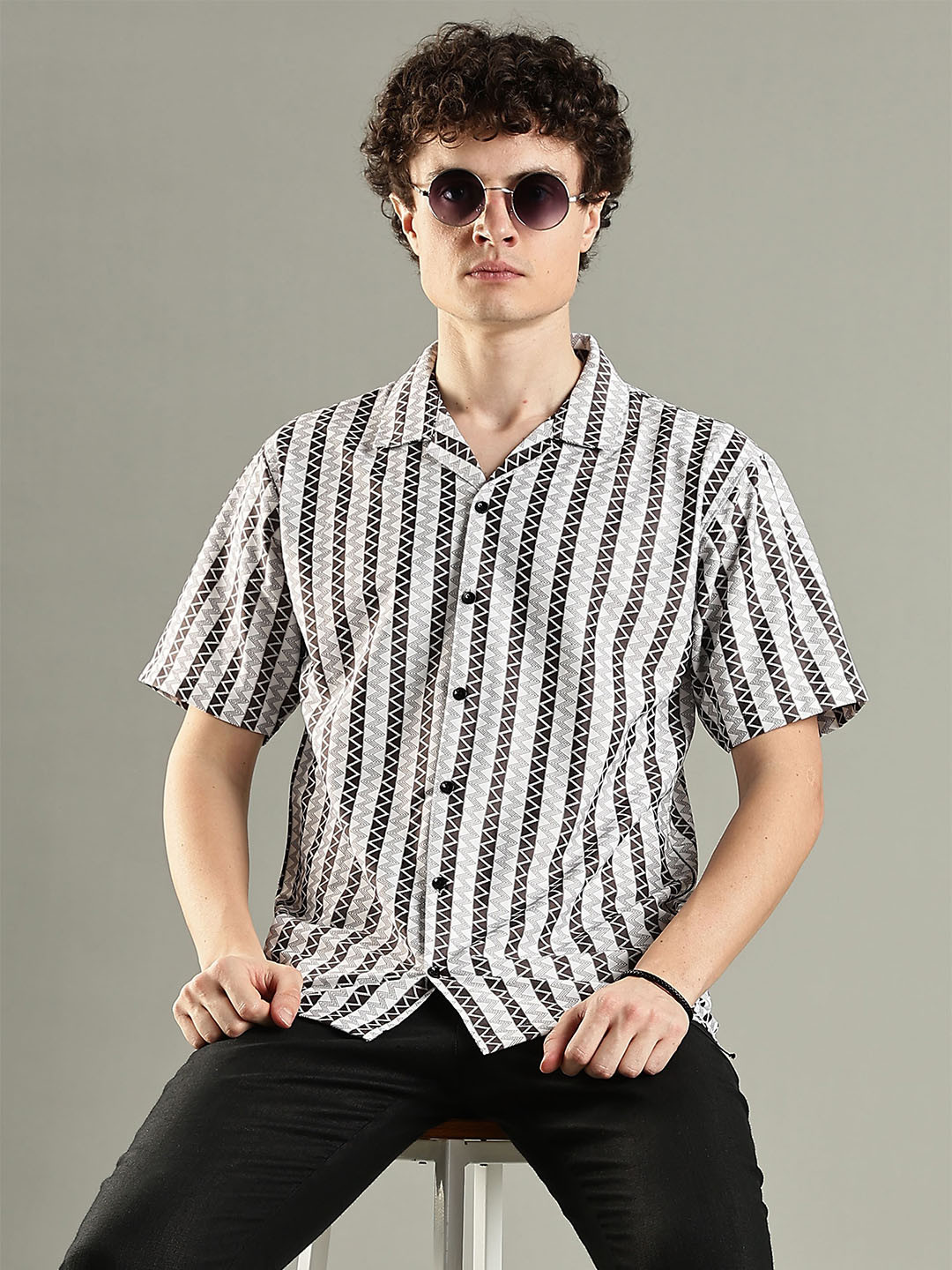 SWADESI STUFF Geometric Printed Short Sleeves Spread Collar Shirt