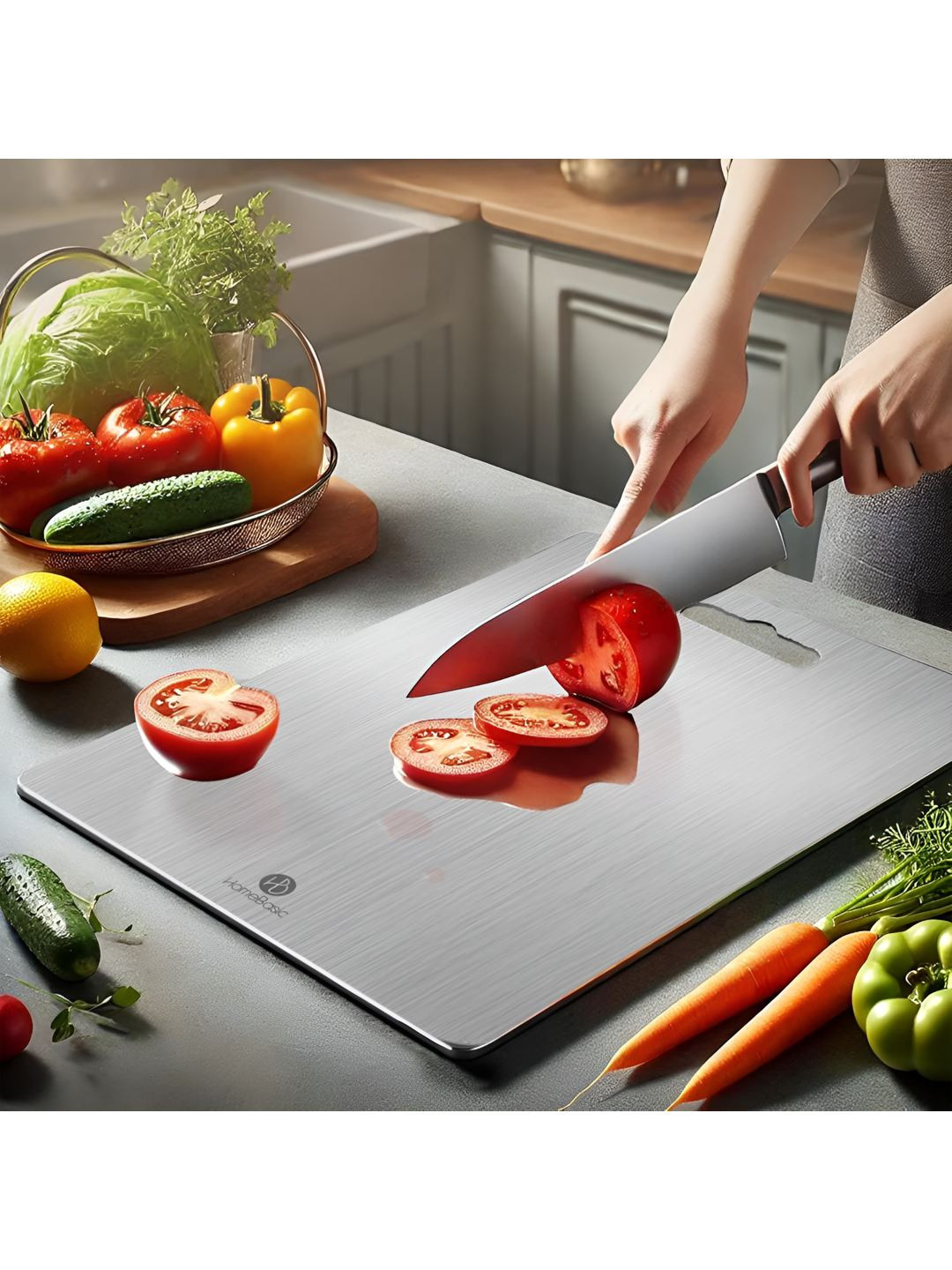 HOMEBASIC Grey 2025 Stainless Steel Chopping Board