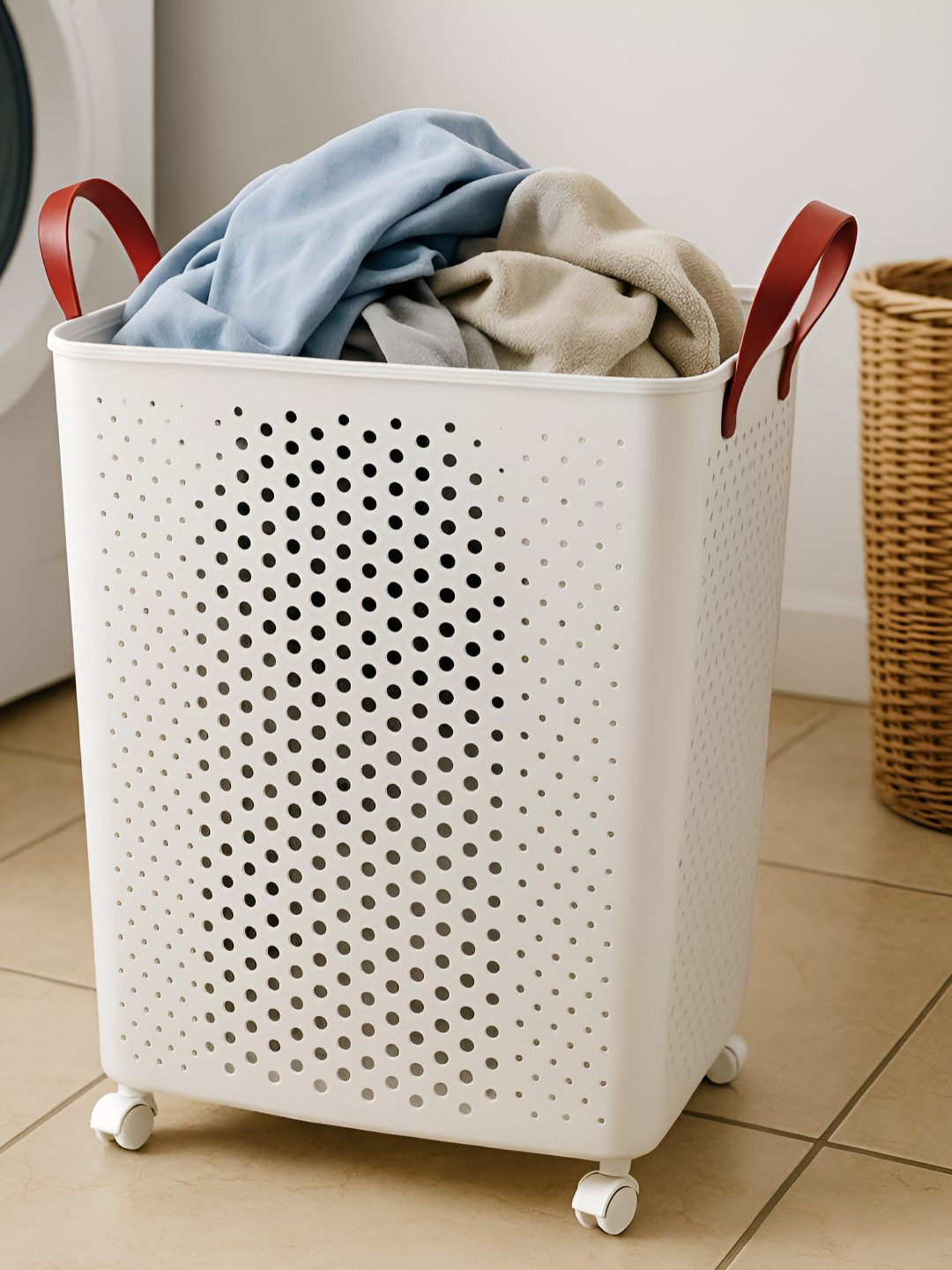 Cortina Foldable Wheeled Laundry Basket With Extended Handle