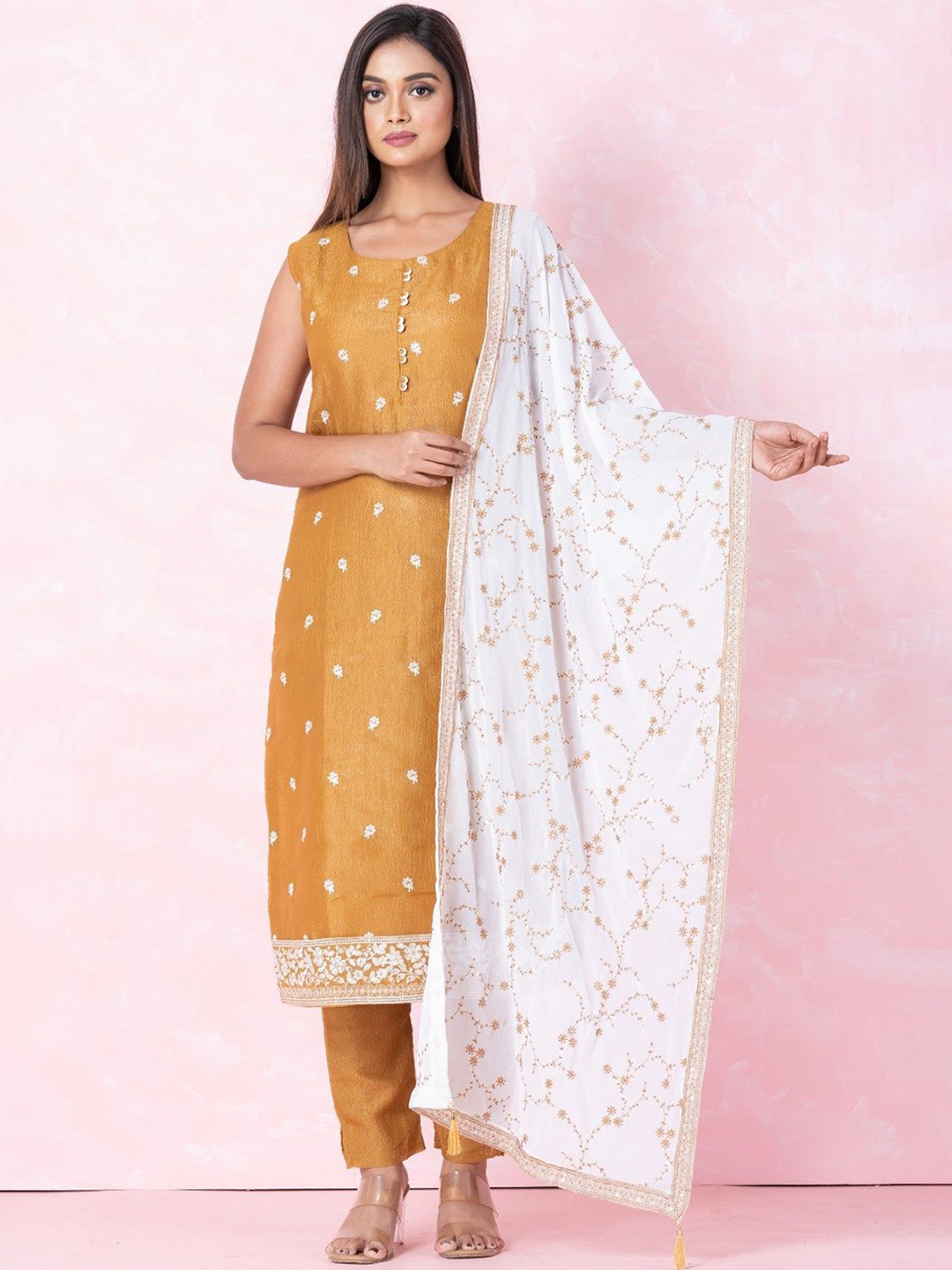 SHREE BALAJI Women Ethnic Motifs Embroidered Kurta with Trouser & Dupatta
