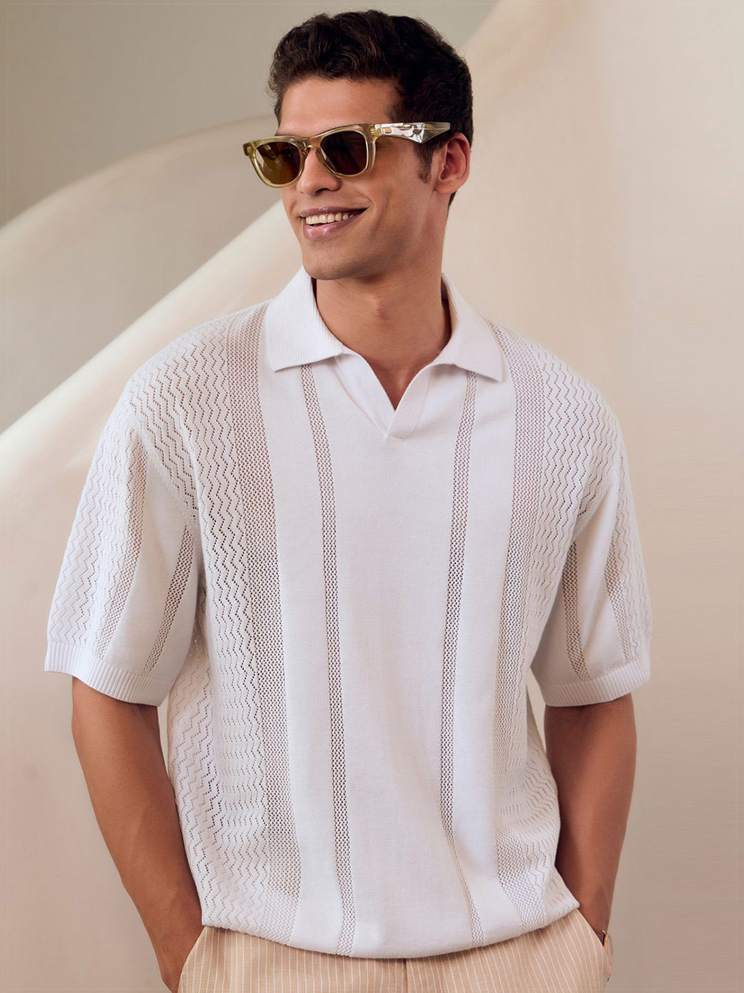 Andamen Men Structure Cotton Relaxed Fit Polo T-Shirt