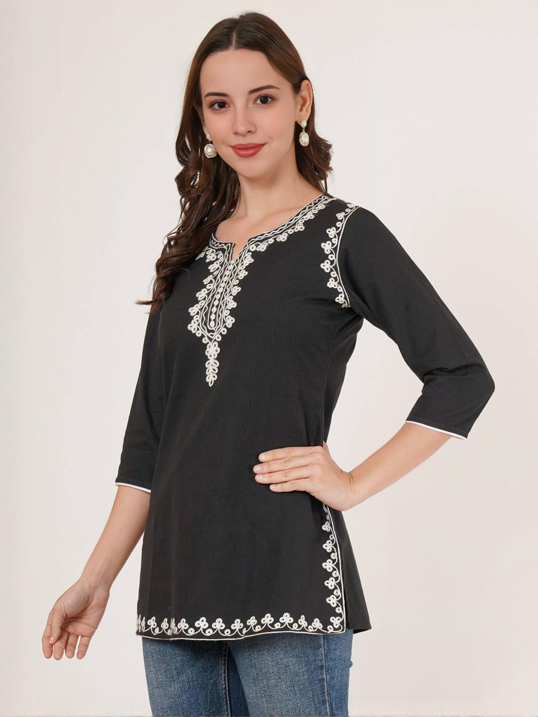 Embroidered Women's Pure Cotton Embroidered Short Kurta