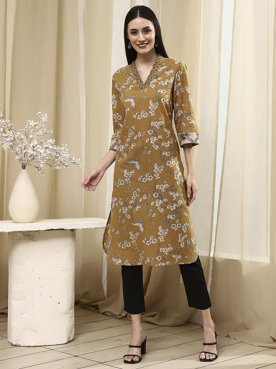 Biba Women Floral Printed Daily Cotton A-Line Kurta