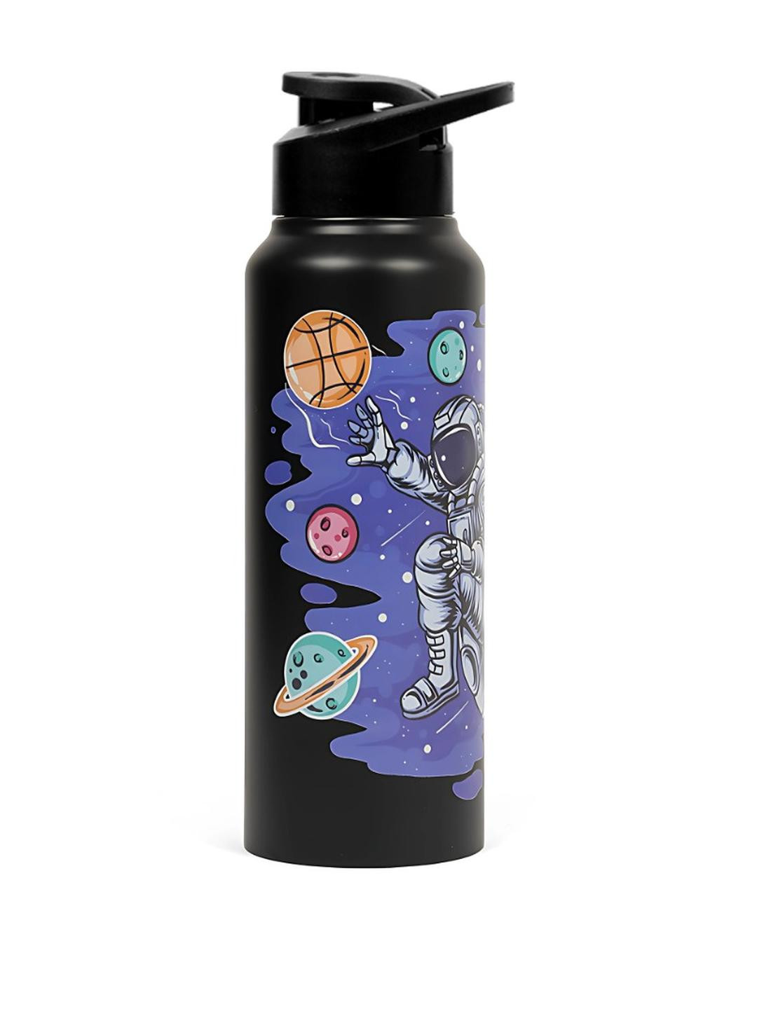 Voik Unisex Black & Blue Graphic Printed Water Bottle