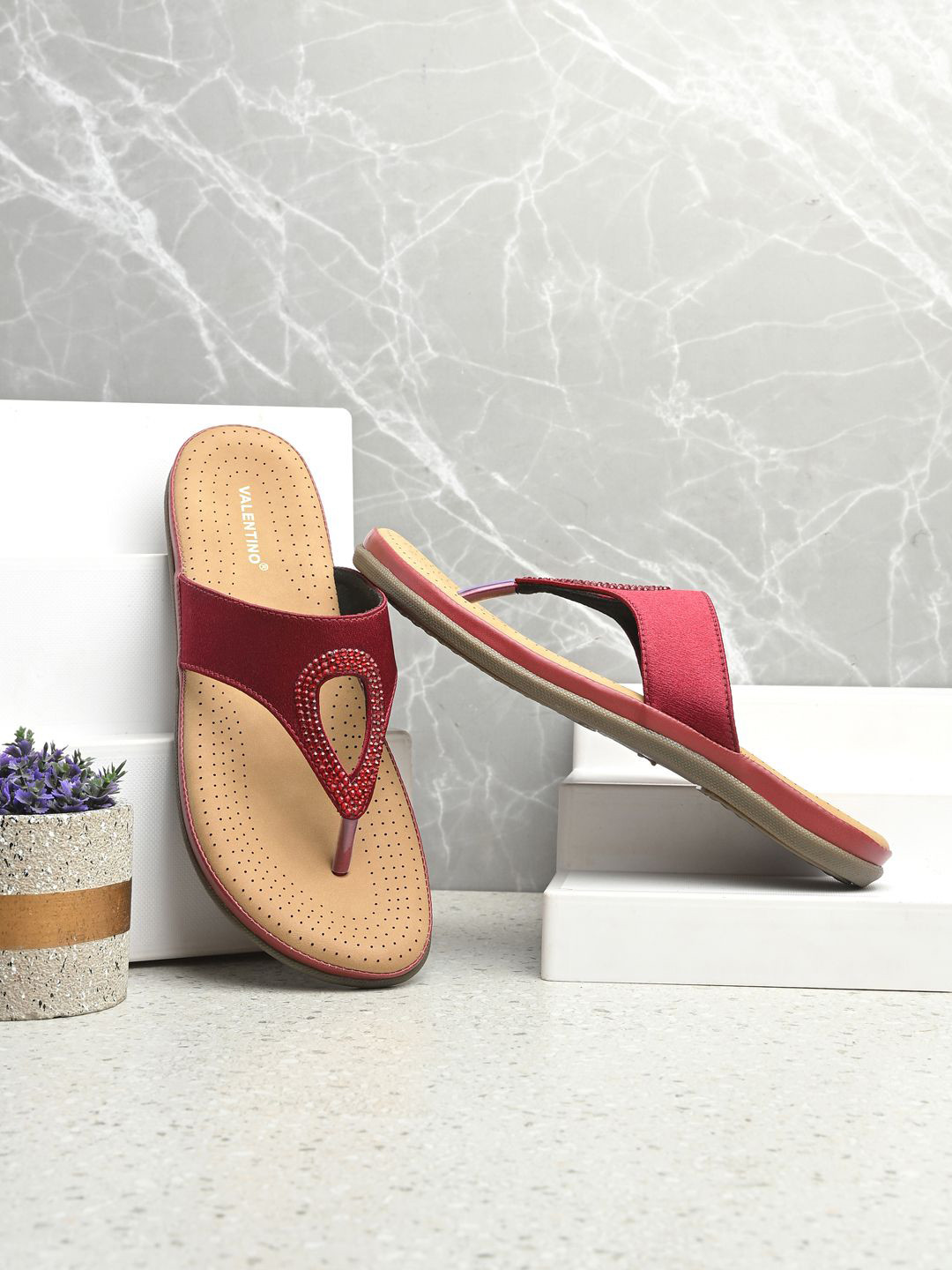 Valentino Women Colourblocked Embellished Open Toe Flats