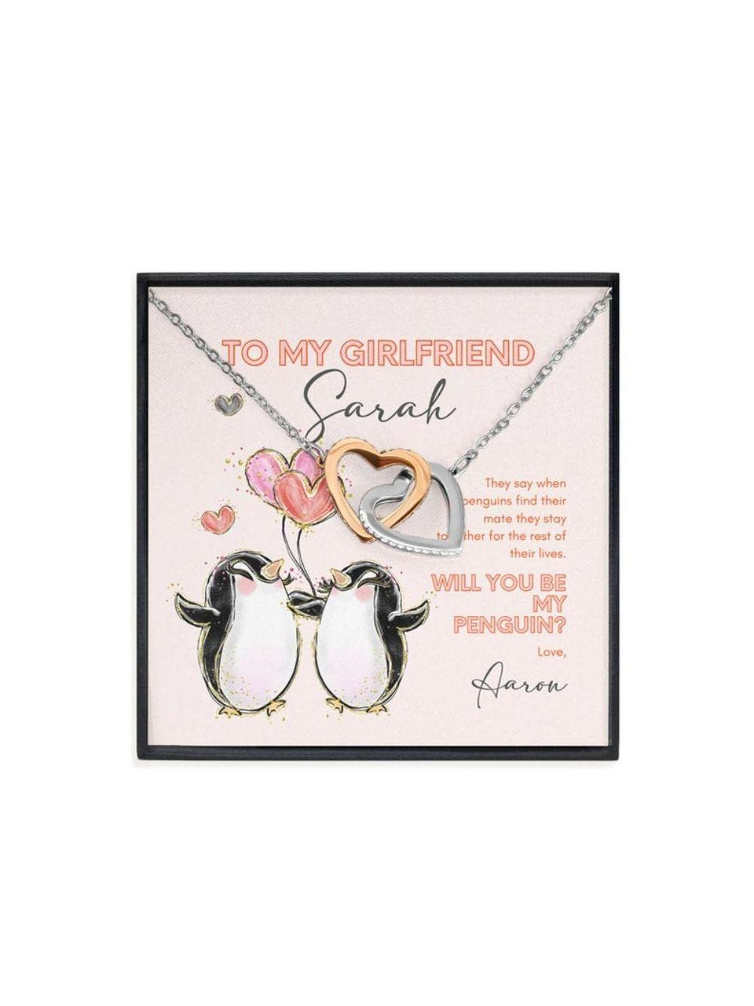 Sterling Silver Gift Girlfriend Necklace, Personalized Girlfriend Gift, Penguin Necklace For Annive