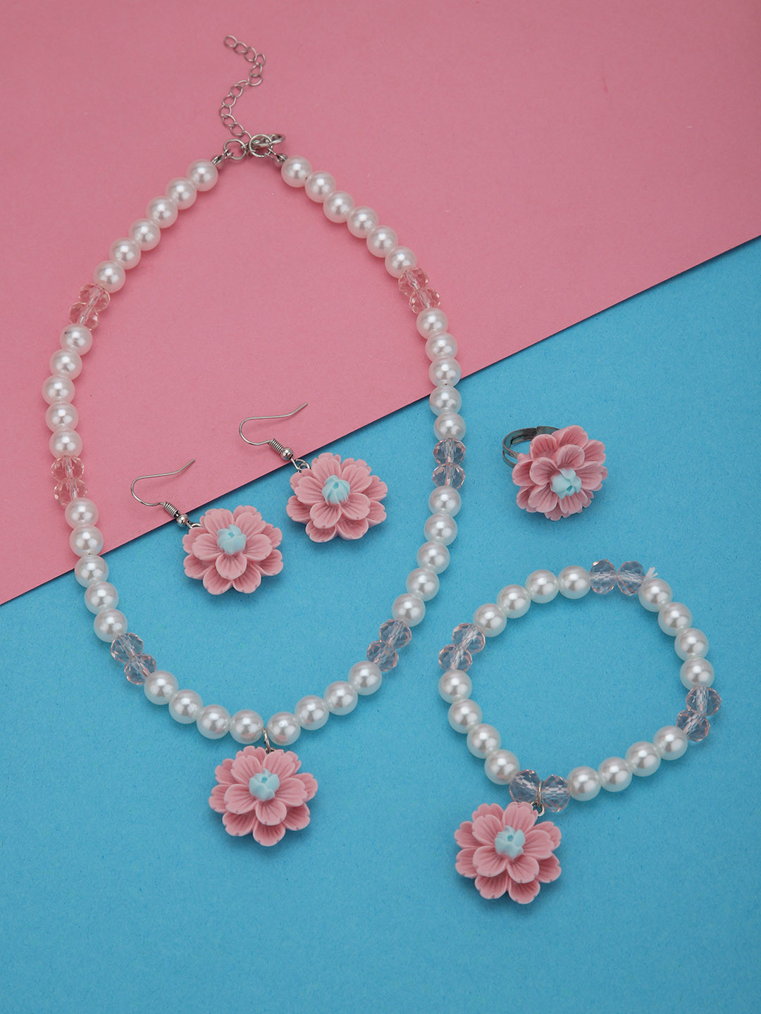 Carlton London Silver Plated Multi Colour Garden themed Jewellery Set for Girl