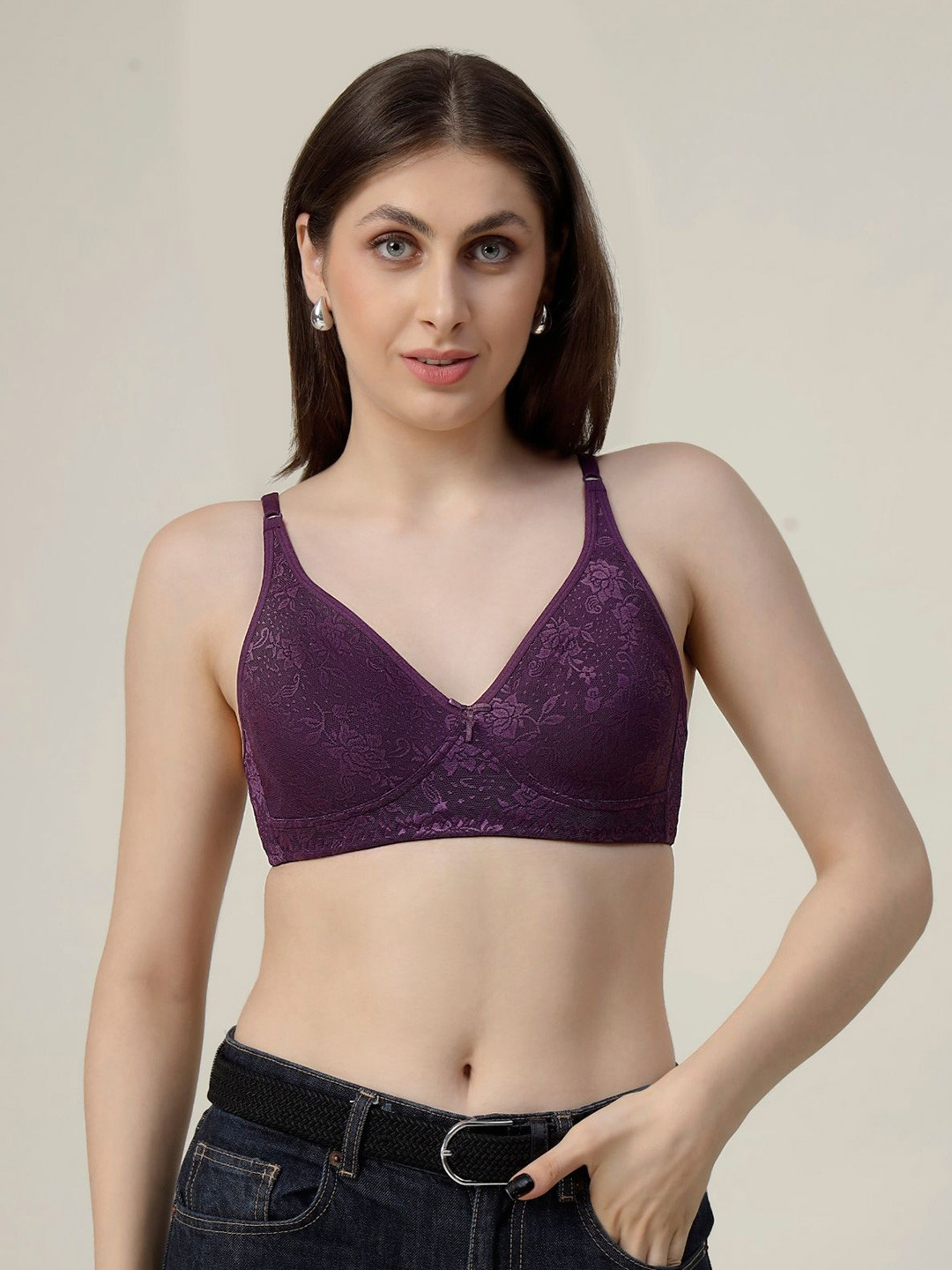 BODYFIGURE Women Floral Self Design Half Coverage Plunge Bra