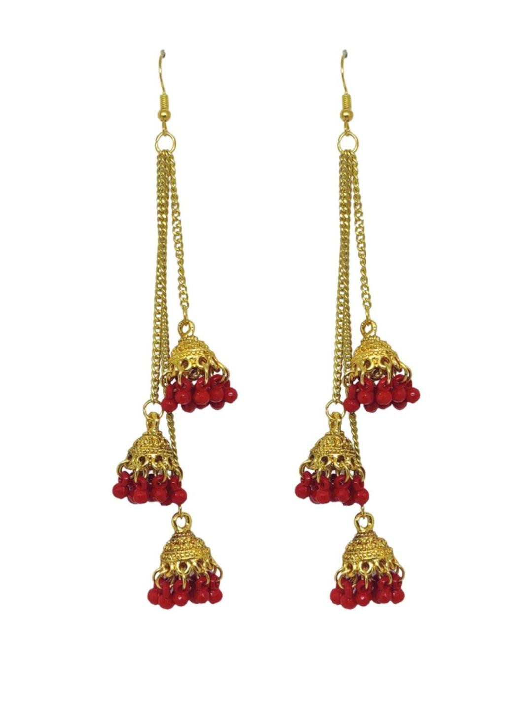 Weariton Women Red Long Jhumkas Earrings