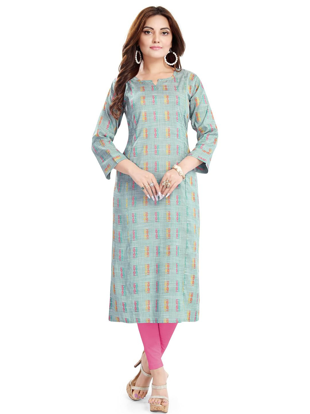 Mom&Bae Women Green Cotton Blend Kurtis