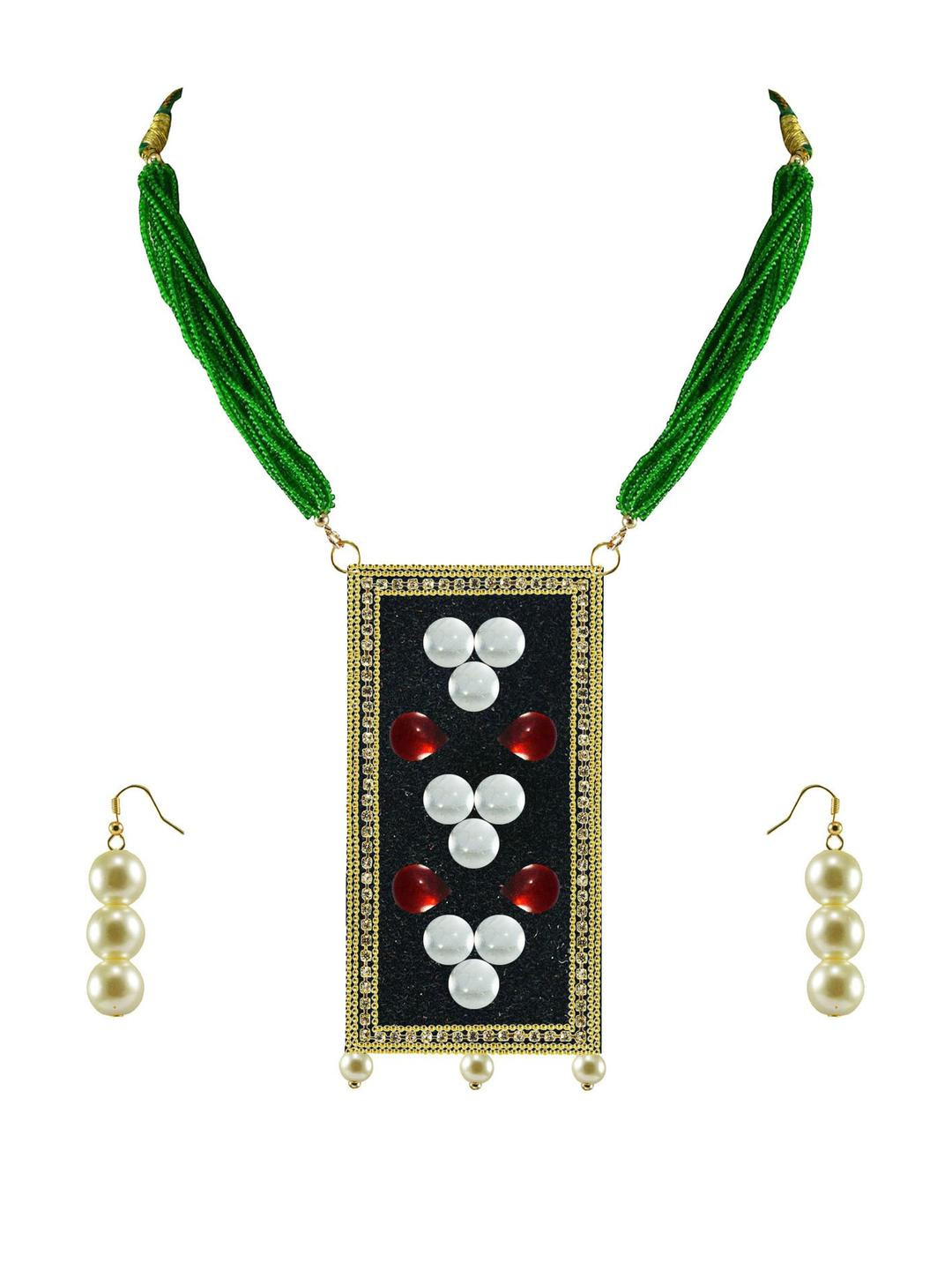 Vidhya Kangan Women Green beads Square shape Jewellery Set