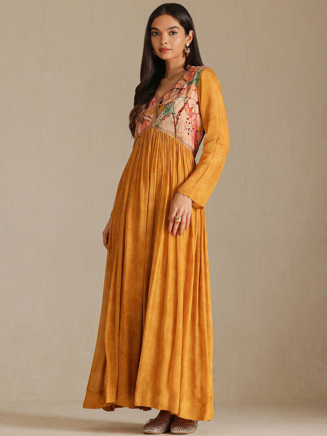 Soch Printed Beaded Empire Waist Maxi Ethnic Dress