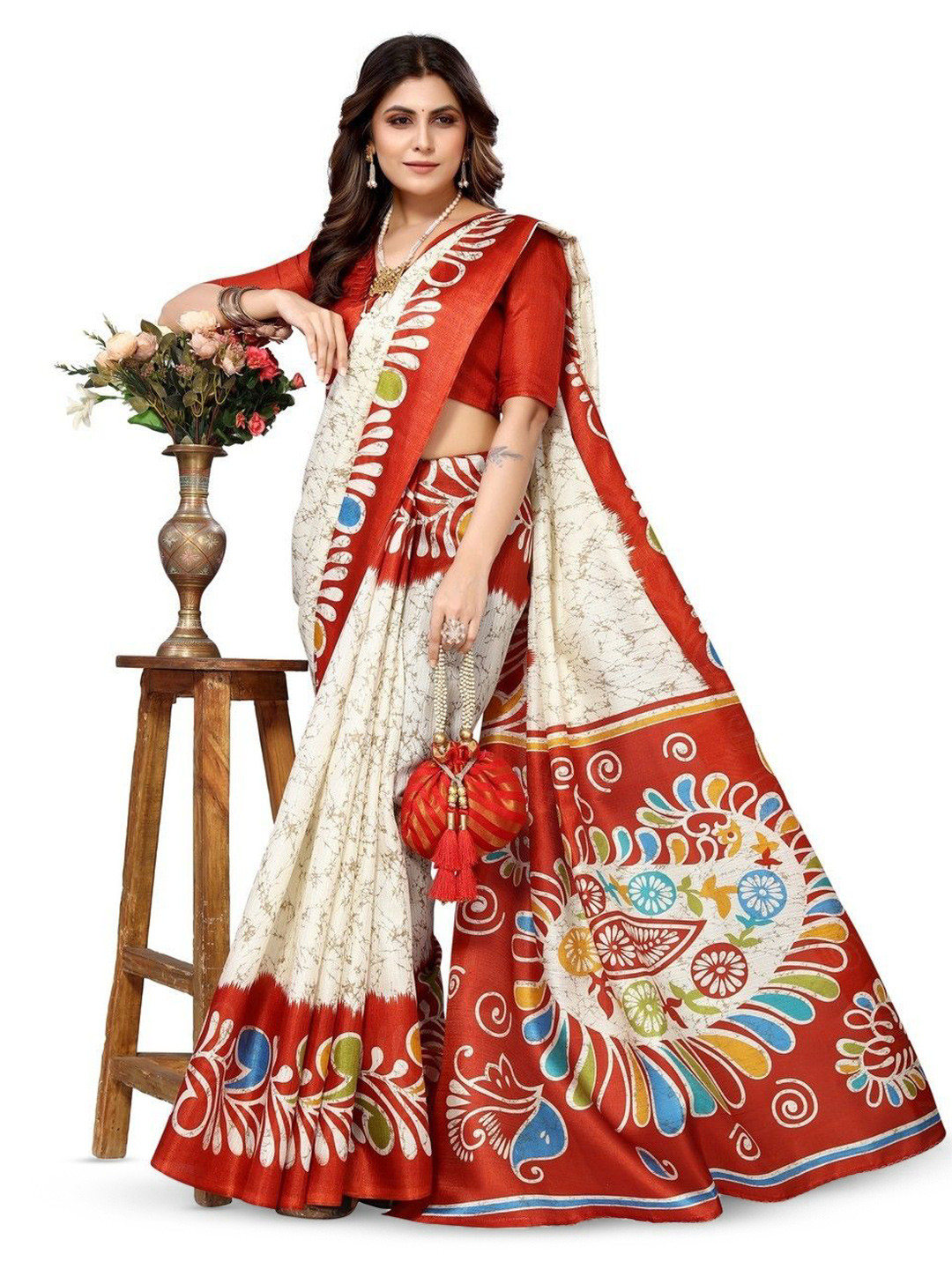 Lookmark Abstract Printed Silk Cotton Saree with Blouse Piece