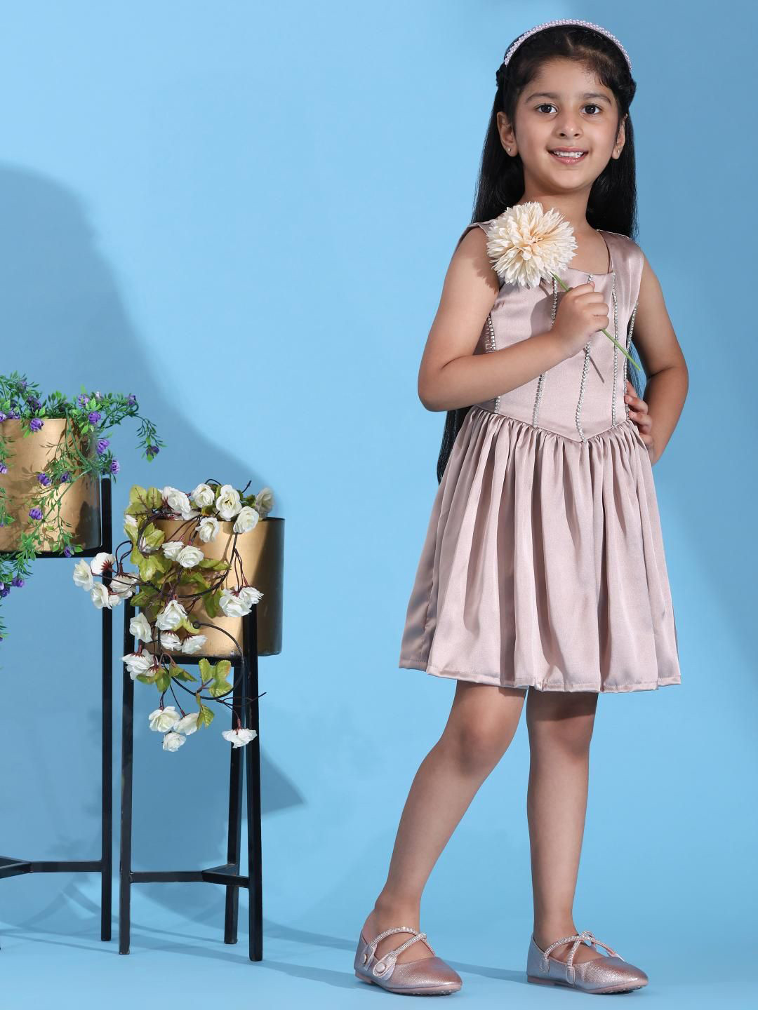 SPIN N TALES Girls Embellished Pure Cotton Fit & Flare Dress