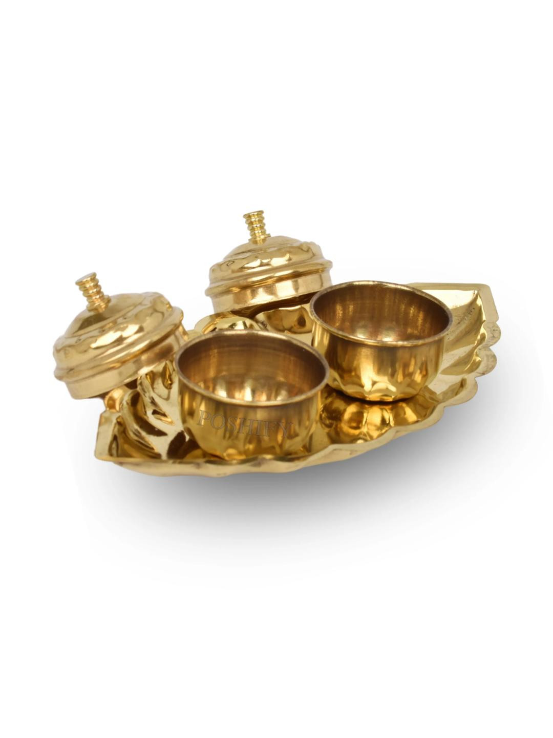 POSHIFY Kumkum Dibbi - Elegant Tiger Boat-Shaped Brass Kumkum Holder