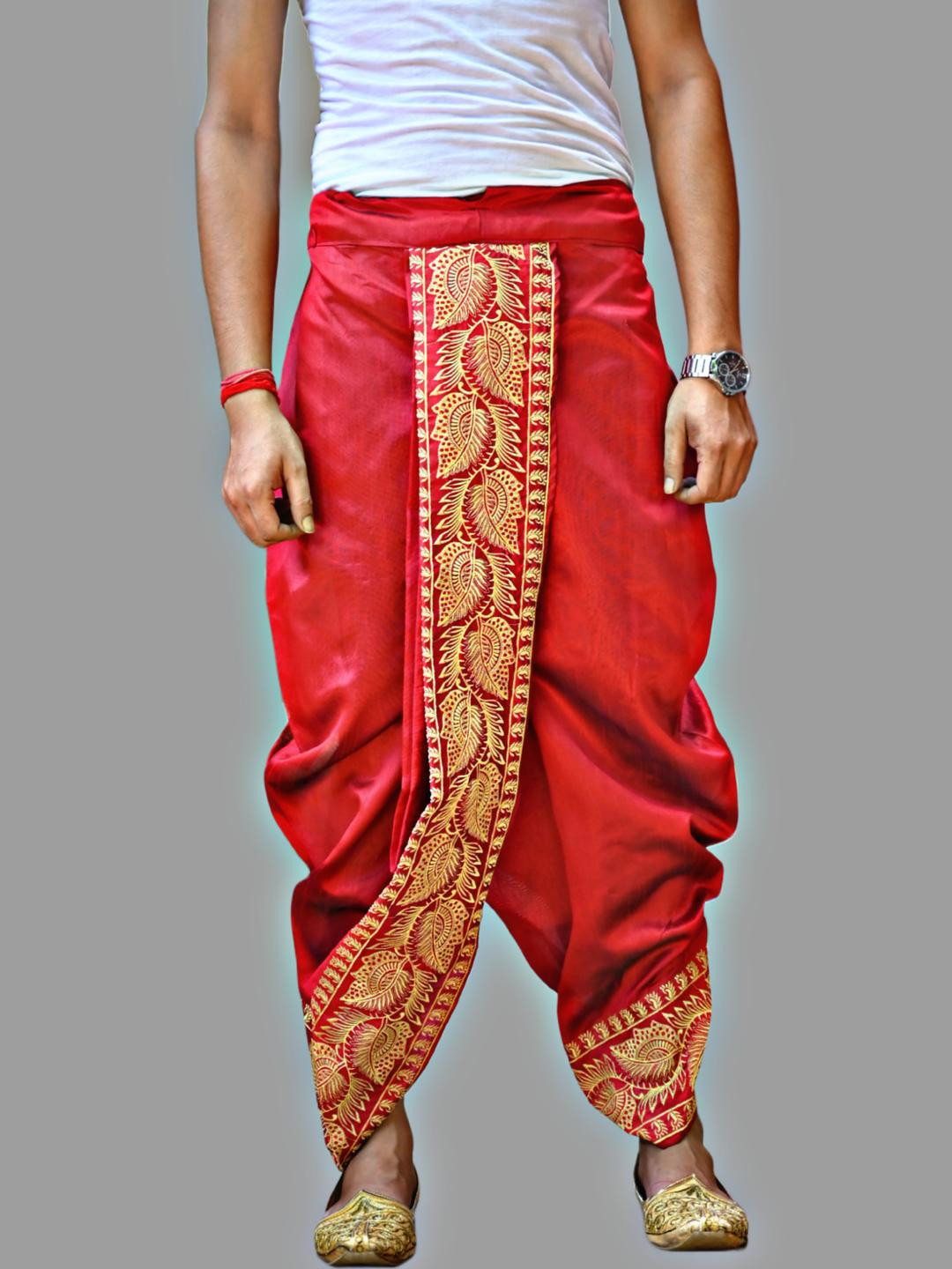 AMIT ONLINE Men Solid Dupion Silk Bengali Style Dhoti Pant
