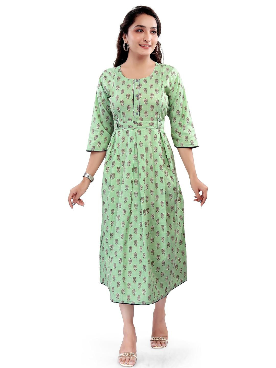 Mom&Bae Women Lime Green Viscose Rayon Kurtis