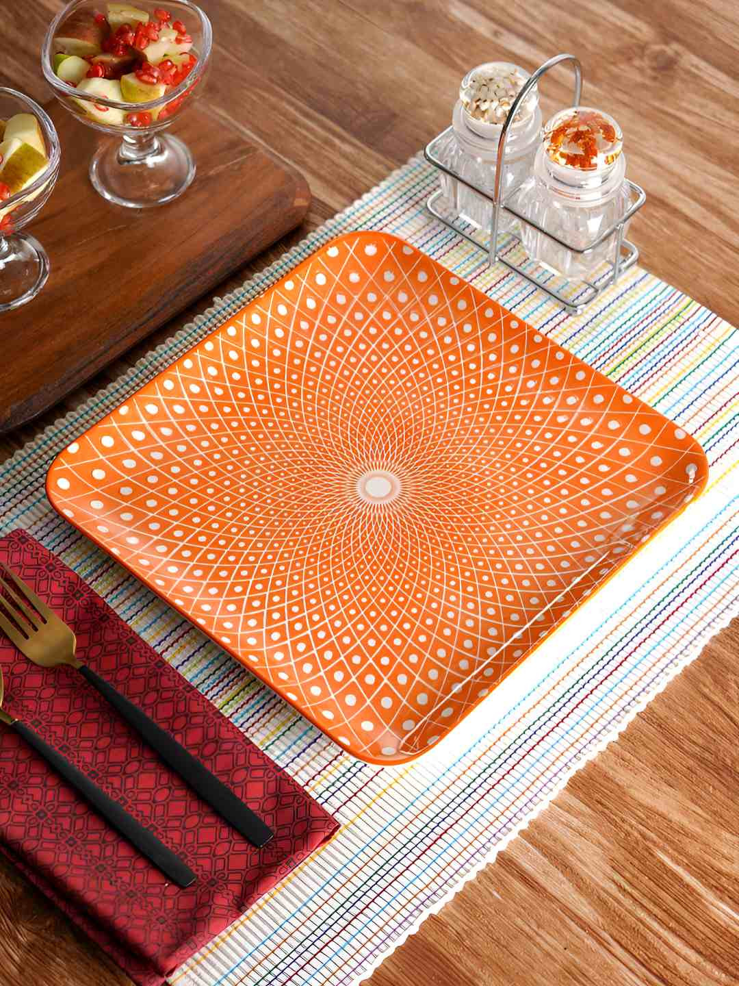 CDI Orange Color & White Printed Ceramic Serving Plate