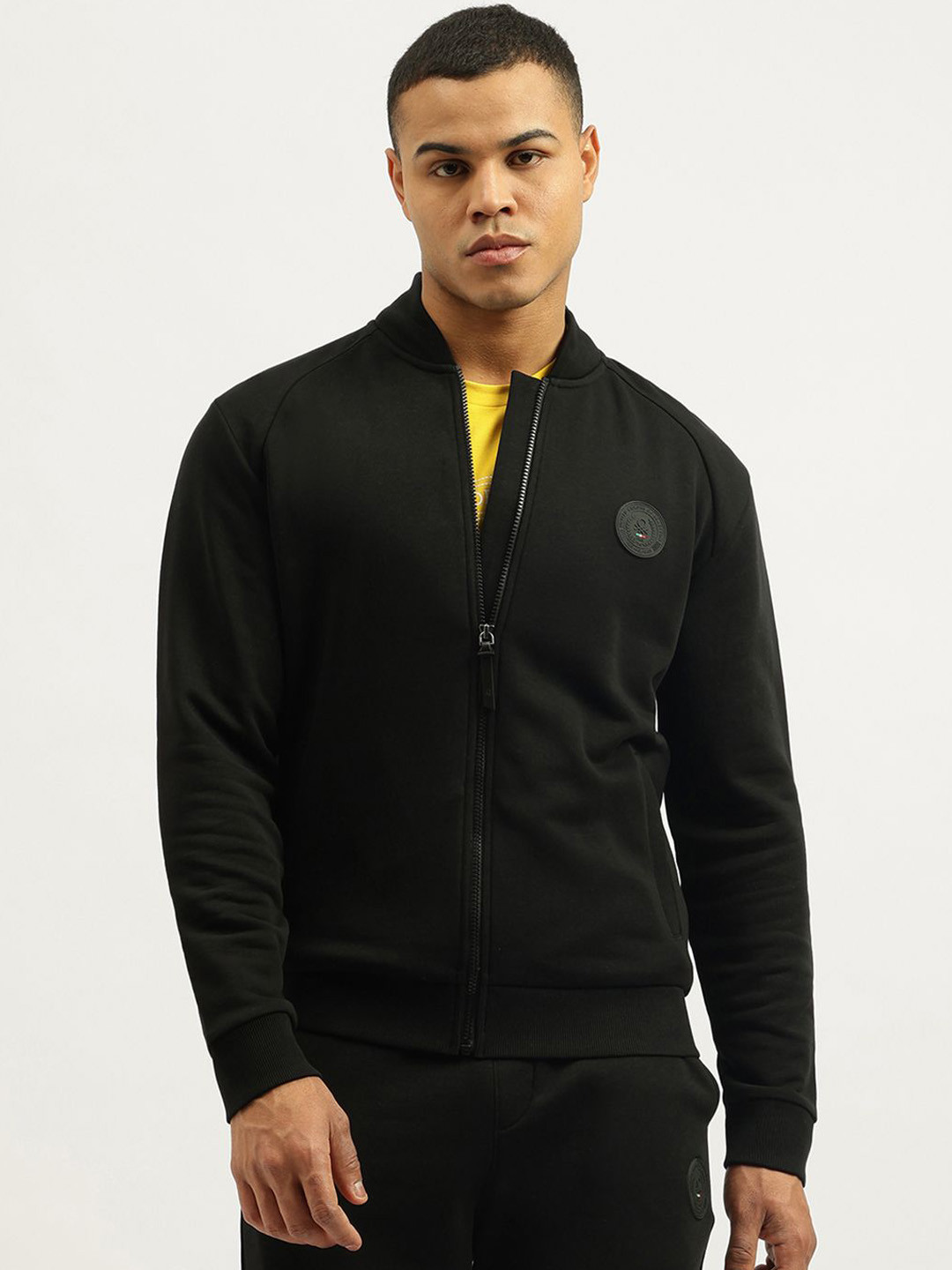 United Colors of Benetton Men Regular Fit Solid Baseball Collar Bomber Jacket