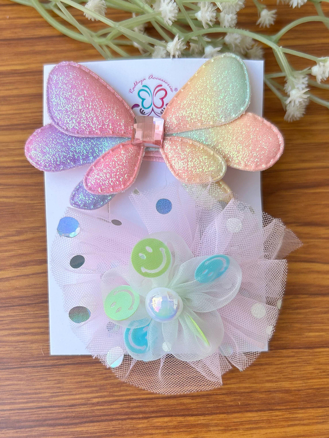 Radhya Accessories Women Set of 2 Sparkle & Smiles Duo Card Alligator Hair Clip