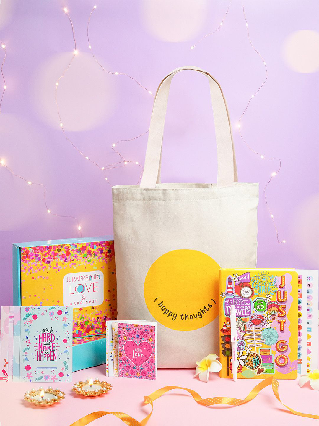 Gift Set-Doodle Self Design Notebook With Tote Bag Pen Notecards & Quote Cards Stationery