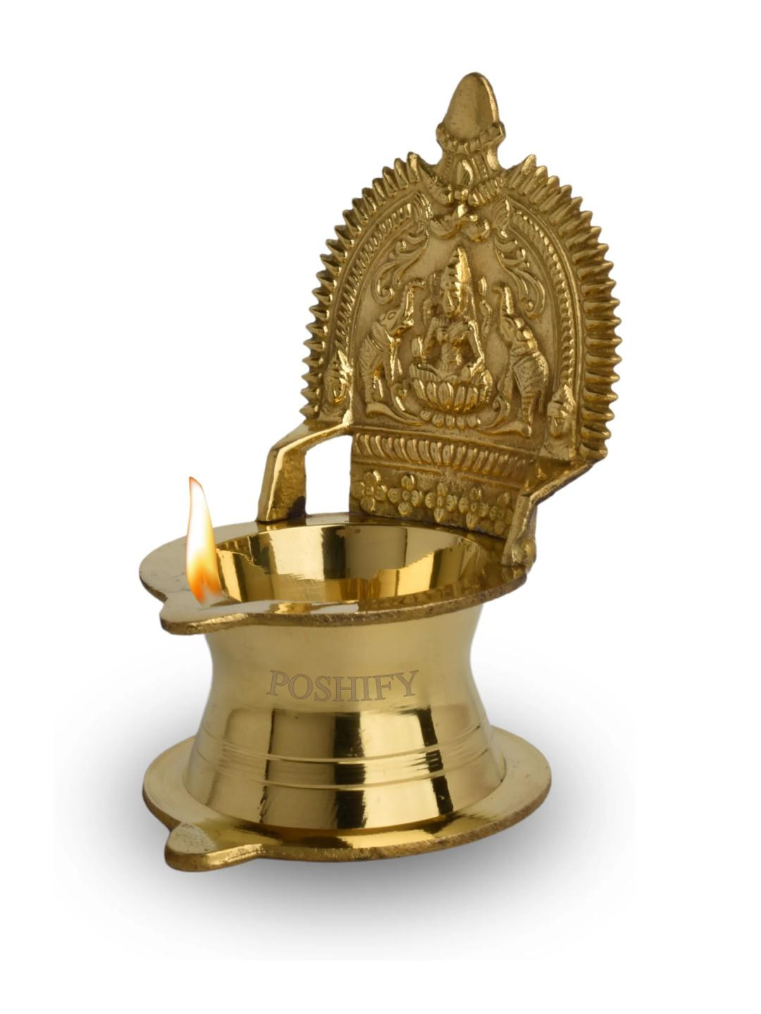 POSHIFY Brass Kamakshi Design Gold Deep - Elegant Diya Holder for Divine Ambiance