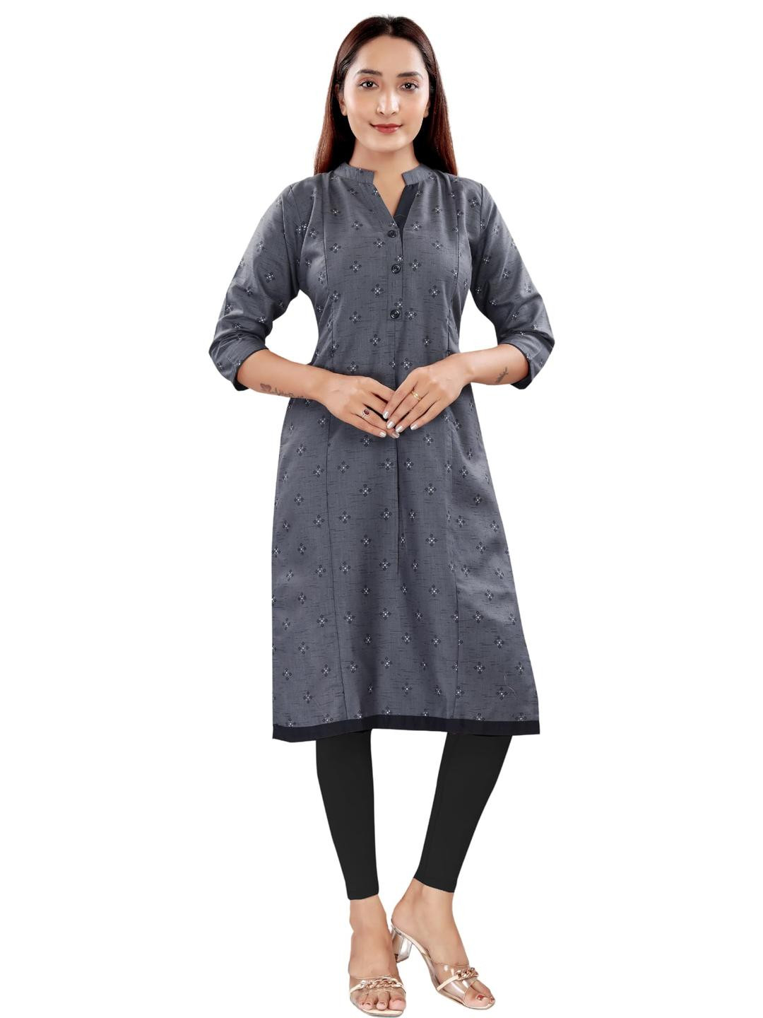 Mom&Bae Women Grey Cotton Blend Kurtis