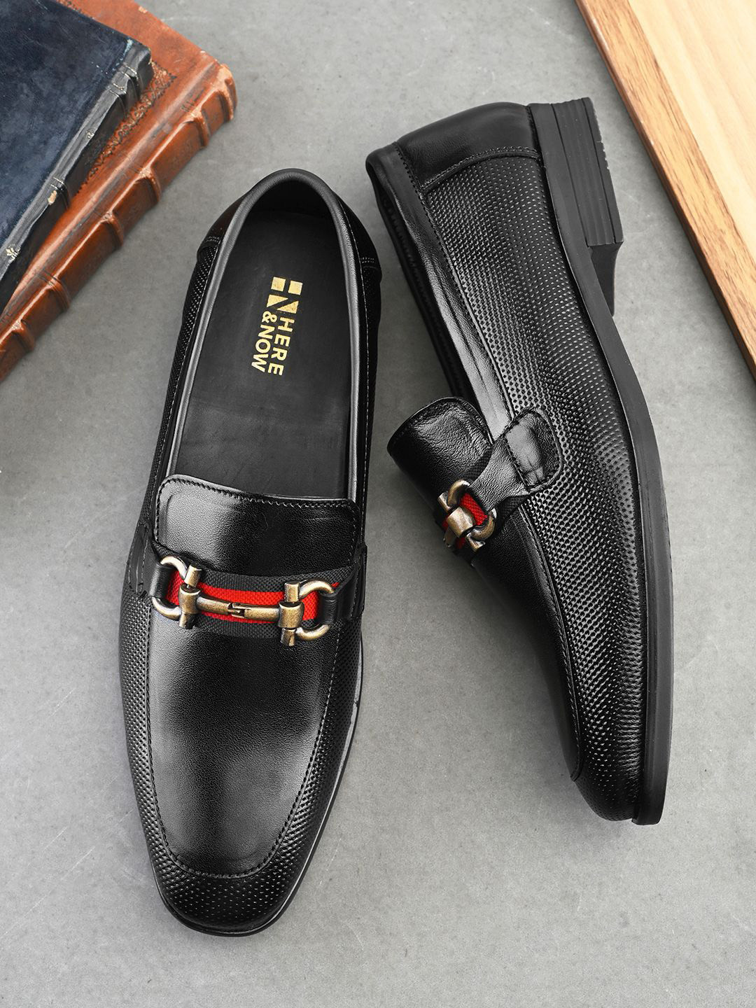 HERE&NOW Men Leather Horse-Bit Formal Loafers