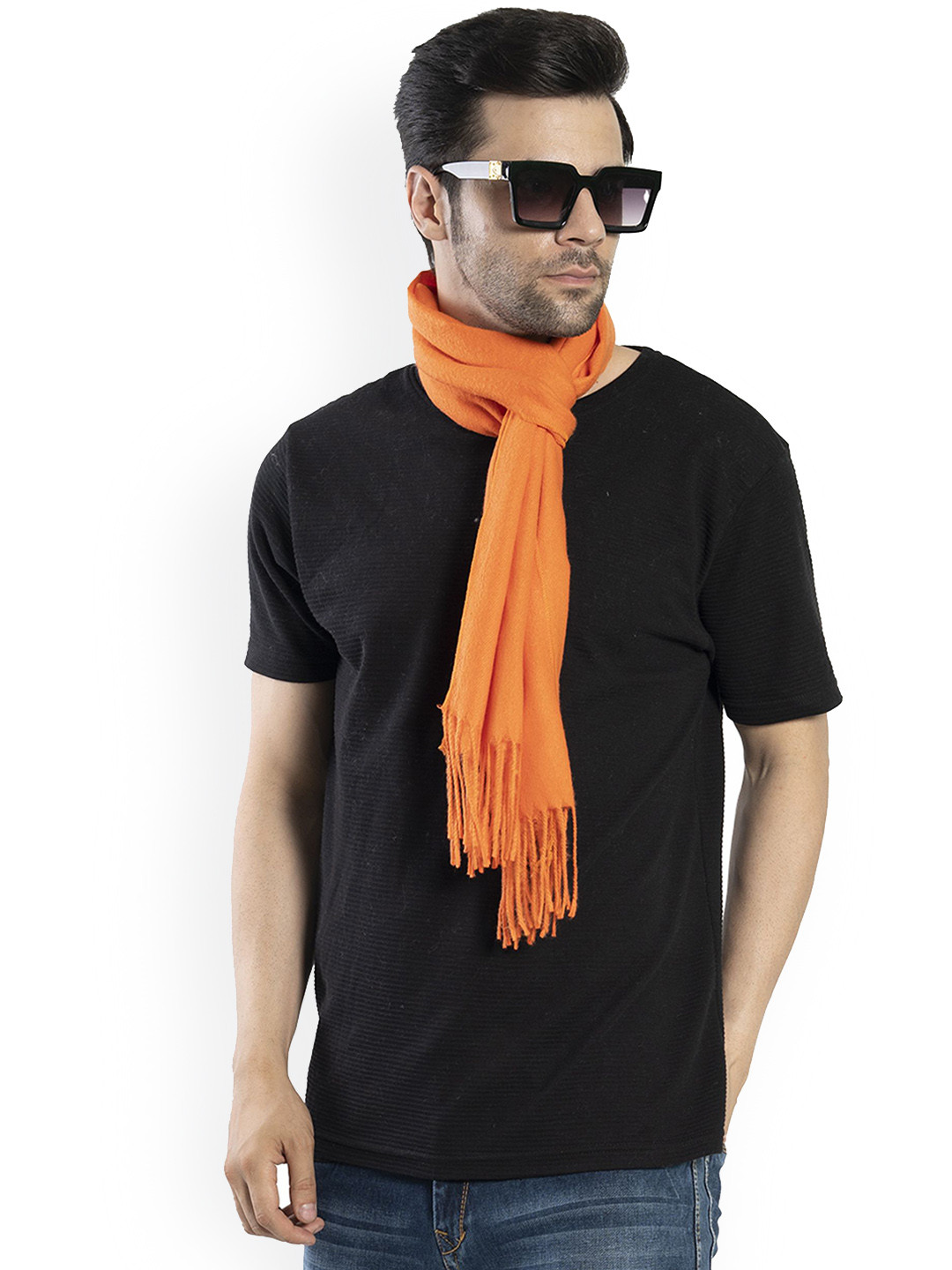 Manra Men Solid Plain Mufflers With Fringed Border