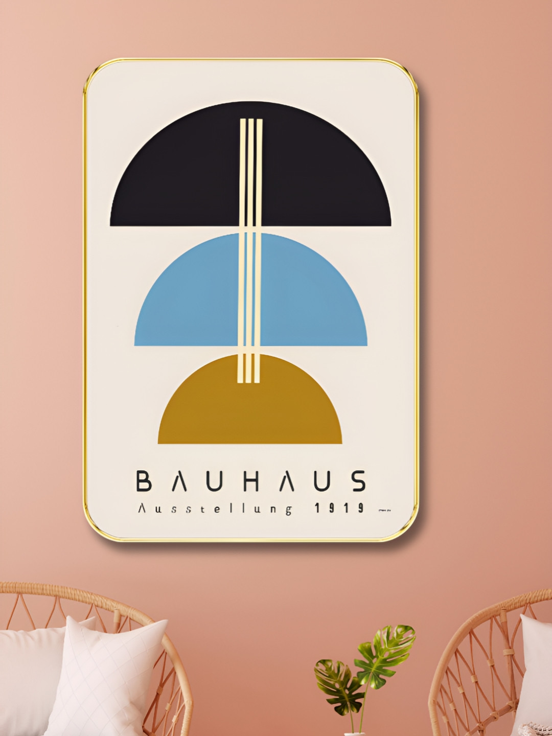 Livin'luxe Beige & Blue Bauhaus 1919 Printed Wall Art