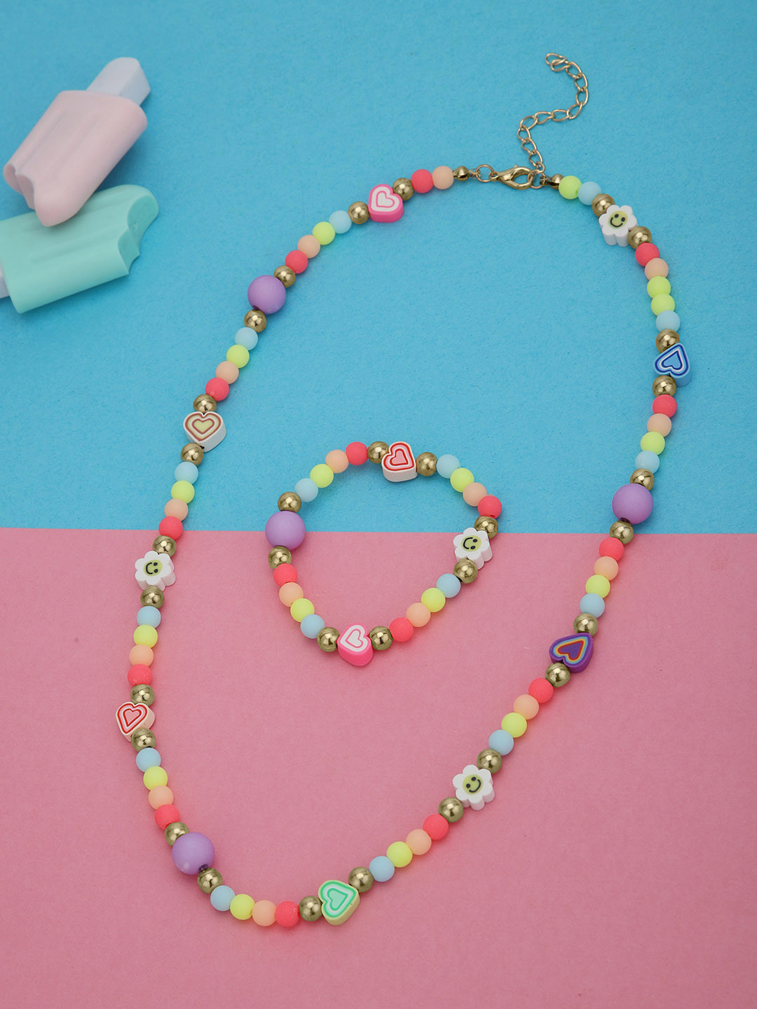 Carlton London Gold Plated Colorful Beads and Heart Kids Jewellery Set for Girl