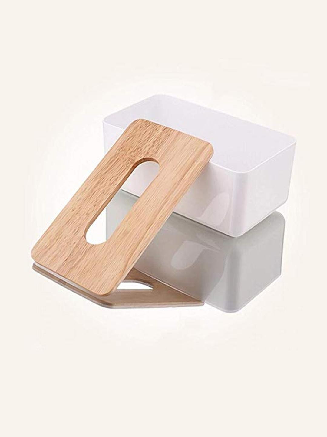 4square White & Beige Solid Tissue Box Holder