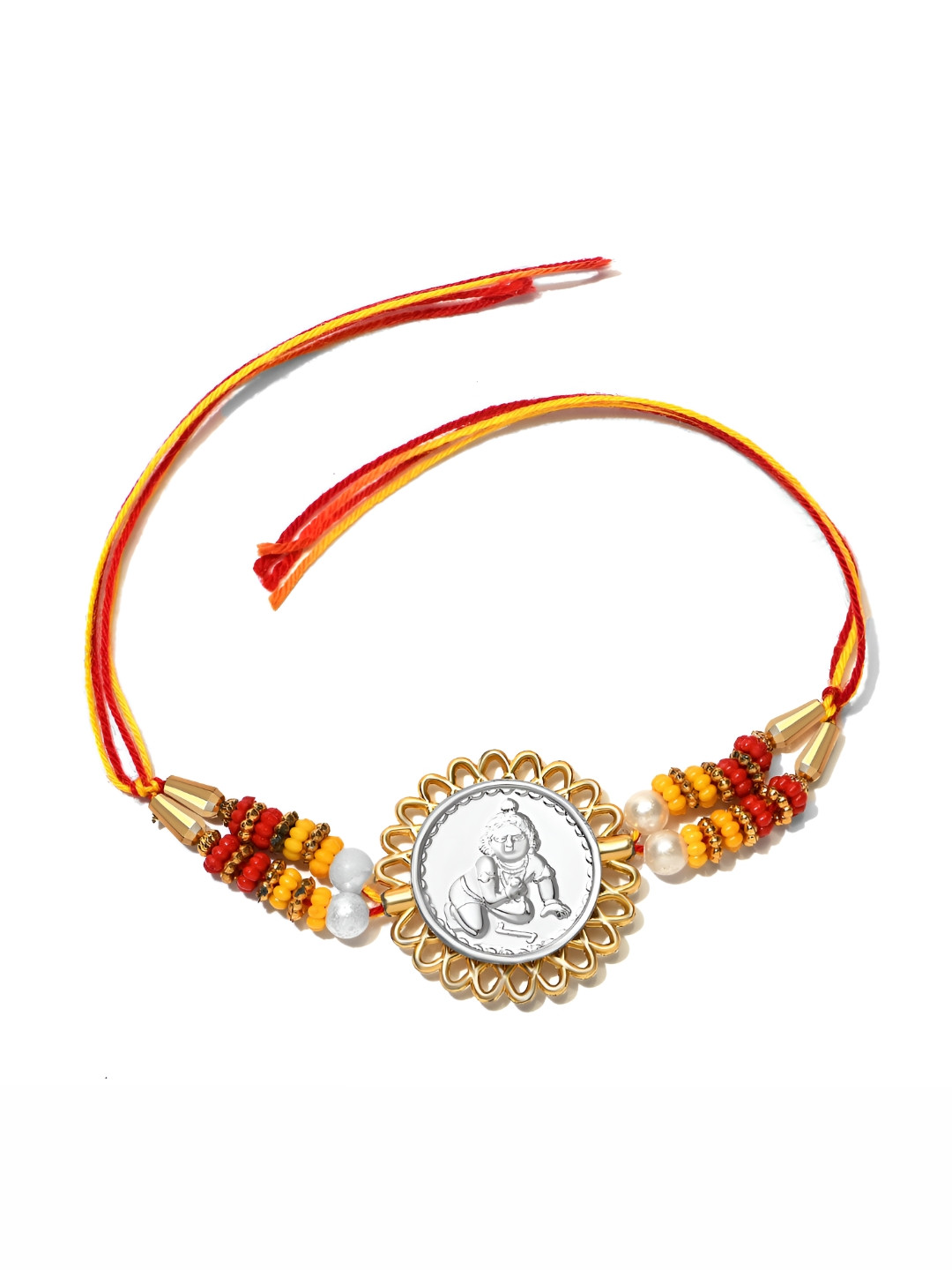 Pray Everyday Silver-Plated Ladoo Gopal Ji Beaded Rakhi