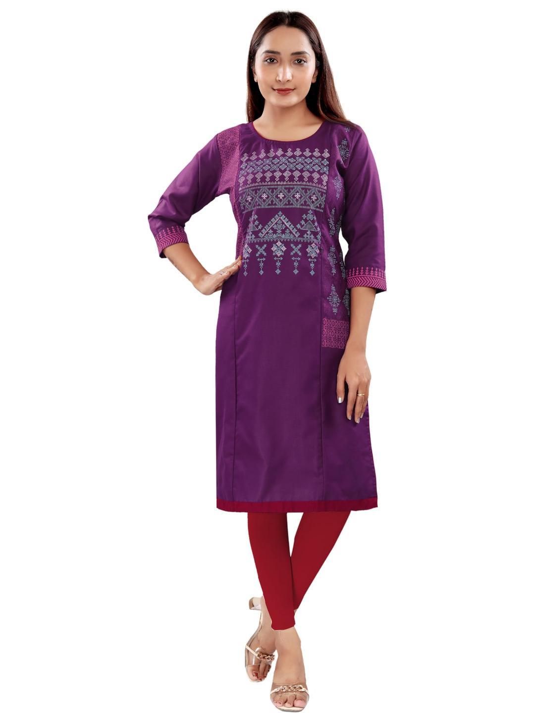 Mom&Bae Women Purple Cotton Blend Kurtis