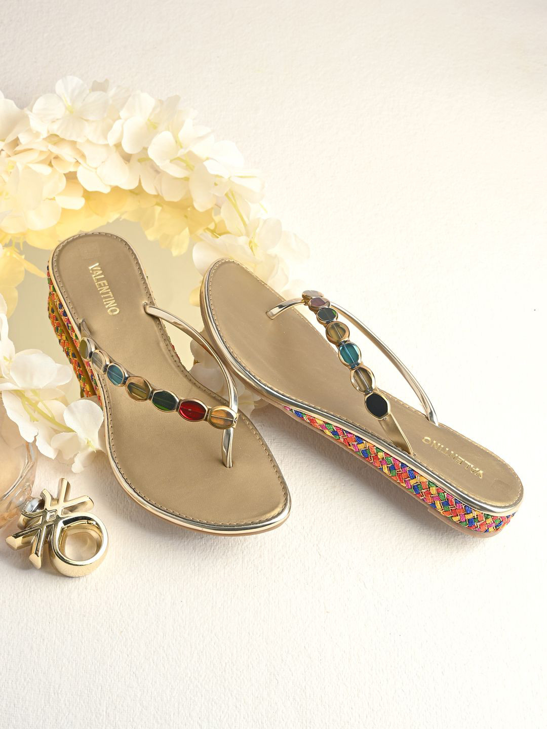 Valentino Women Western - Embellished T-Strap Flats