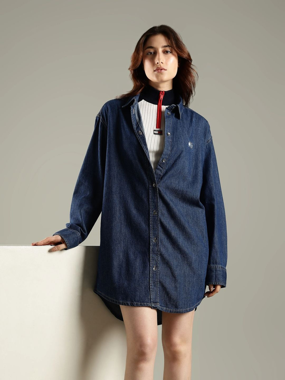 Tommy Hilfiger Women Cuffed Sleeves Indigo Shirt Dress