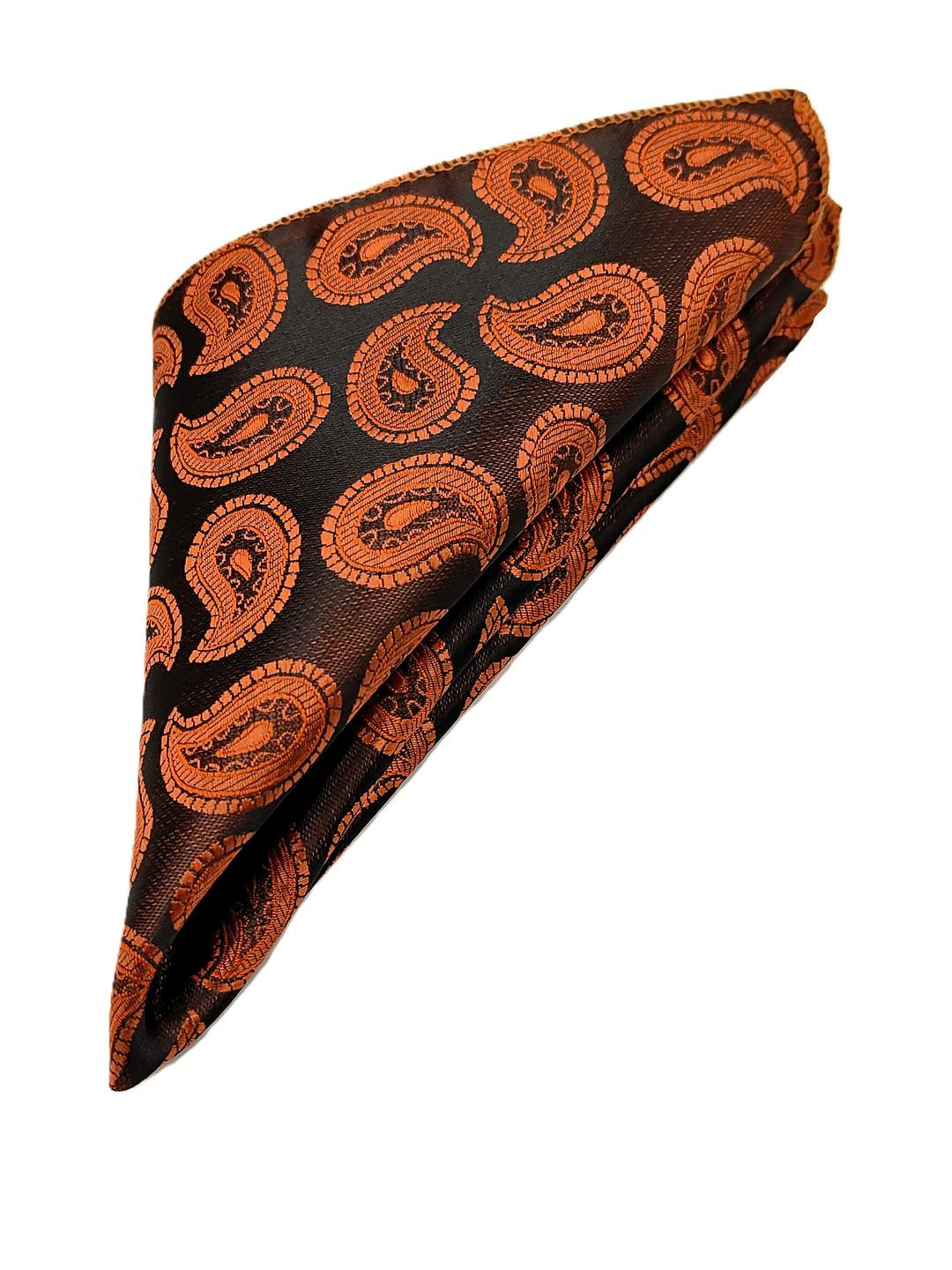 VOICI Men Brown and Orange Paisley Pocket Square
