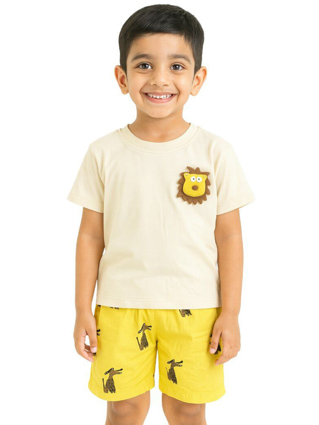 POP STREET KIDS Boys Applique Work Round Neck T-Shirt With Shorts