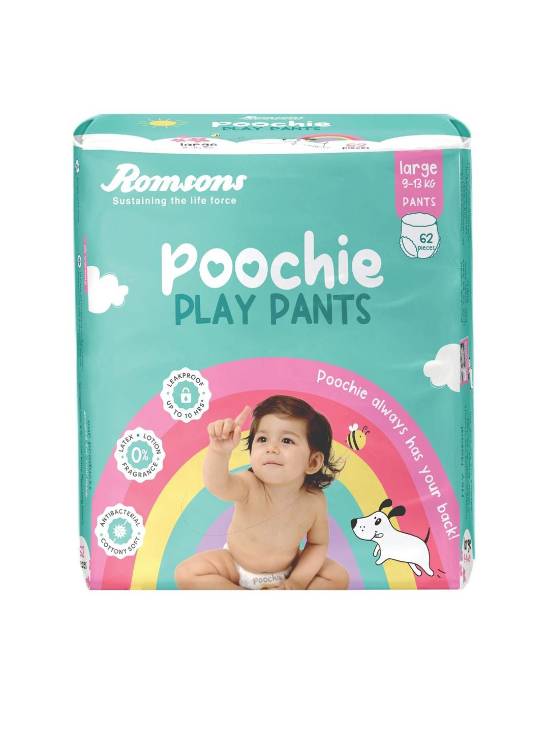 Romsons Poochie Leakproof Baby Diapers - Large - 62 Pcs