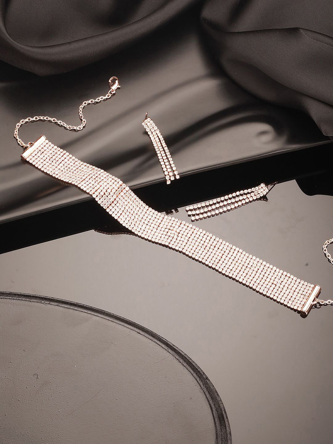 Jazz and Sizzle 18 k Rose Gold-Plated American Diamond-Studded Jewellery Set